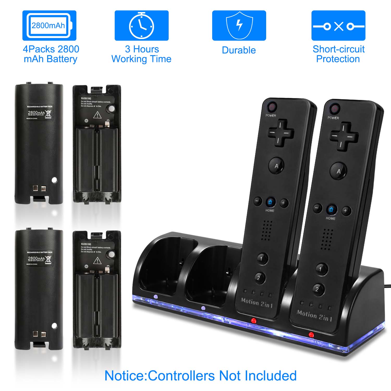 iMountek 4 Remotes Charging Dock Game Controller Charger for Wii Nintendo Black - image 1 of 11