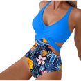 thumbnail image 2 of EWASWON Tropical Print Monokini Swimsuit for Women, Cross-Back Adjustable Straps, Removable Pads and UPF Protection,Blue,Size S, 2 of 8