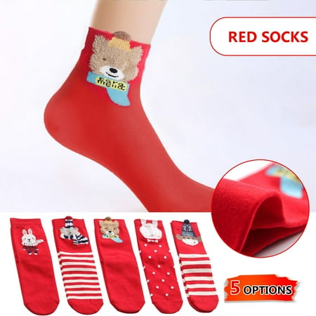 

5 pairs of Christmas socks female coral velvet cartoon cotton socks red socks