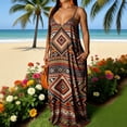 thumbnail image 3 of Lovzfmll Women's Sundress, V-Neck Sleeveless with Spaghetti Straps & Print & Low Back, Bohemian Maxi Dress Brown, S, 3 of 7