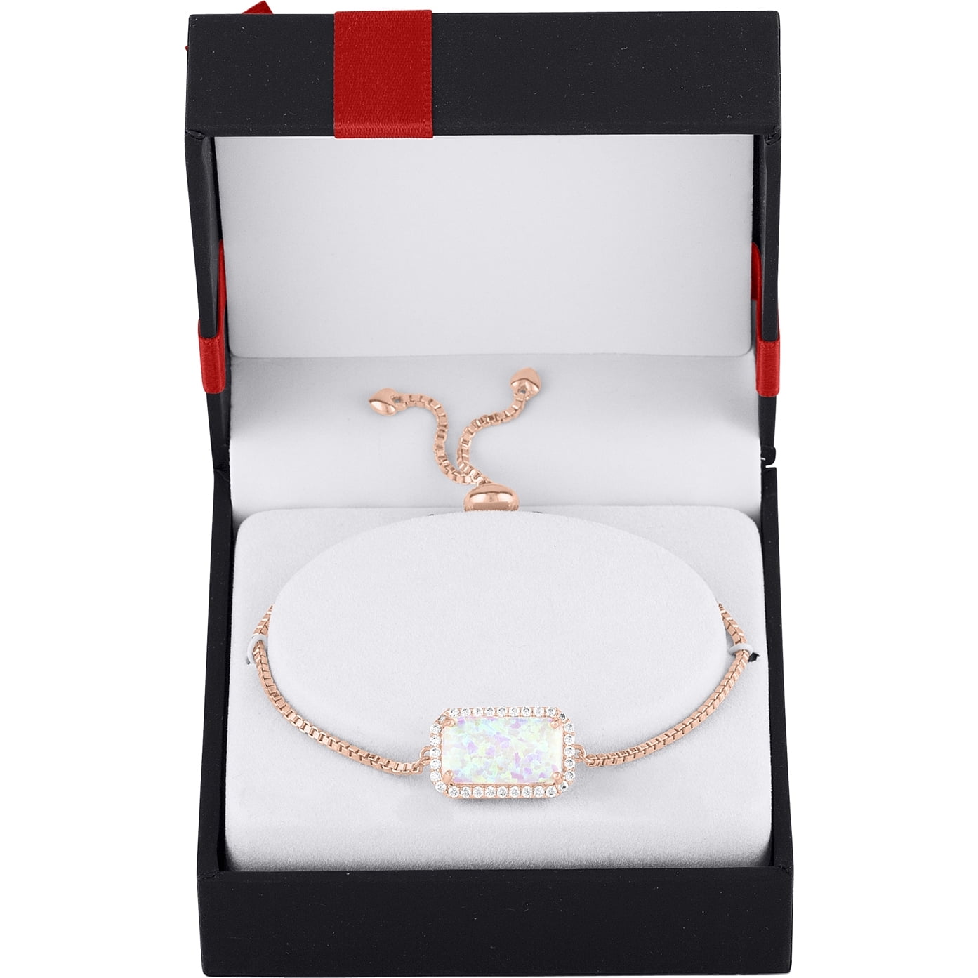 Believe by Brilliance Sterling Silver Plated with 14kt Gold Flash Plating Simulated Opal and CZ Emerald Cut Adjustable Bracelet
