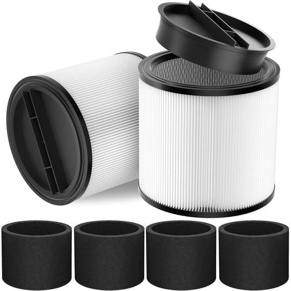 Replacement Filter Compatible with Shop-Vac 90350 90304 90333 Replacement fits most Wet/Dry Vacuum 5 Gallon and above, 2 pcs 90304 filters with caps and 4pcs 90585 foam filters