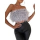 thumbnail image 3 of SAYOO Mujeres Plumas Crop Tops Faux Fur Tube Top Sin Mangas Color Sólido Camisole Cami Chaleco para Club Party SAYOO  Vogue, 3 of 5