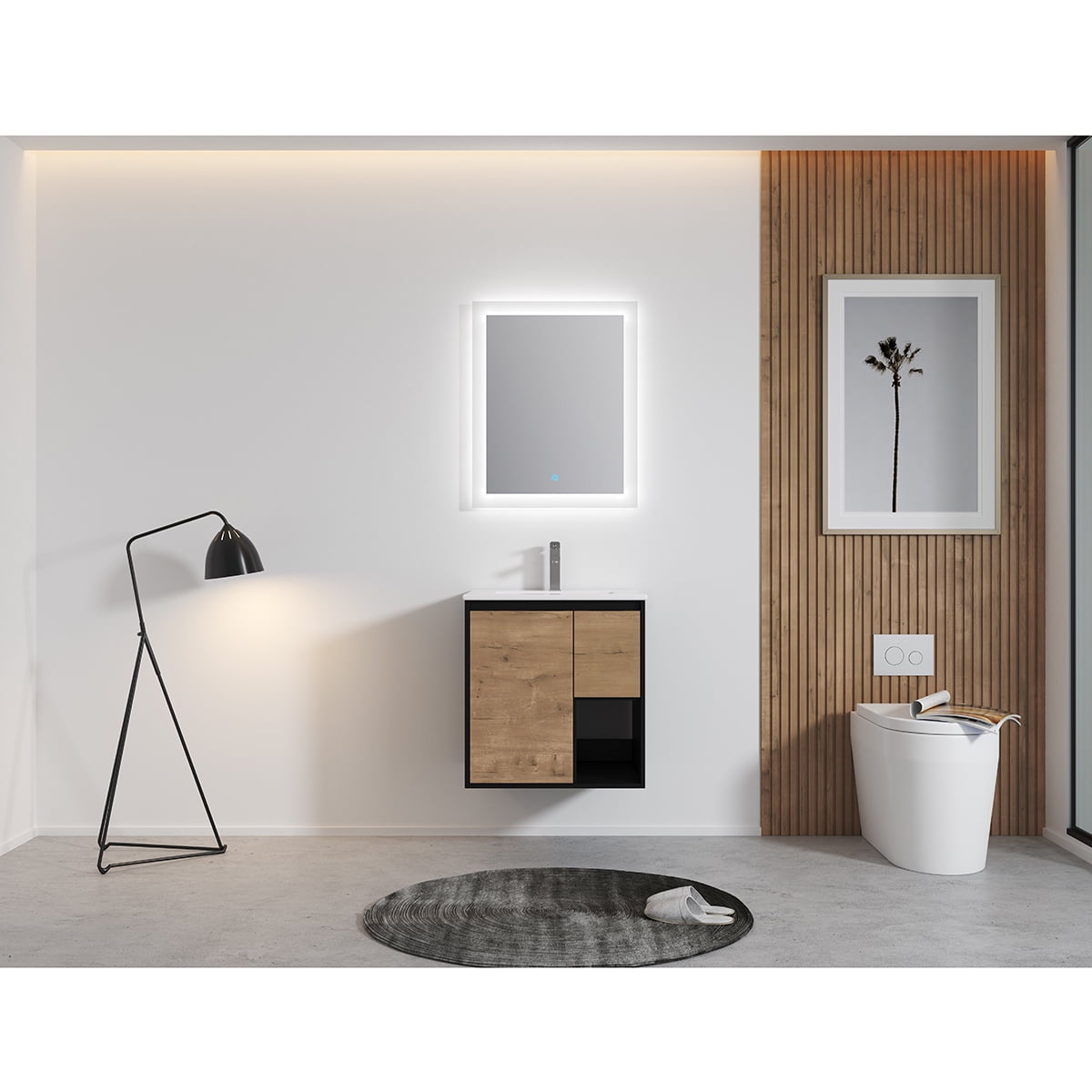 Kepooman 24" Modern Bathroom Freestanding Vanity & Sink Combo, Wall Mounted Cabinet Set with Basin Sink, Oak