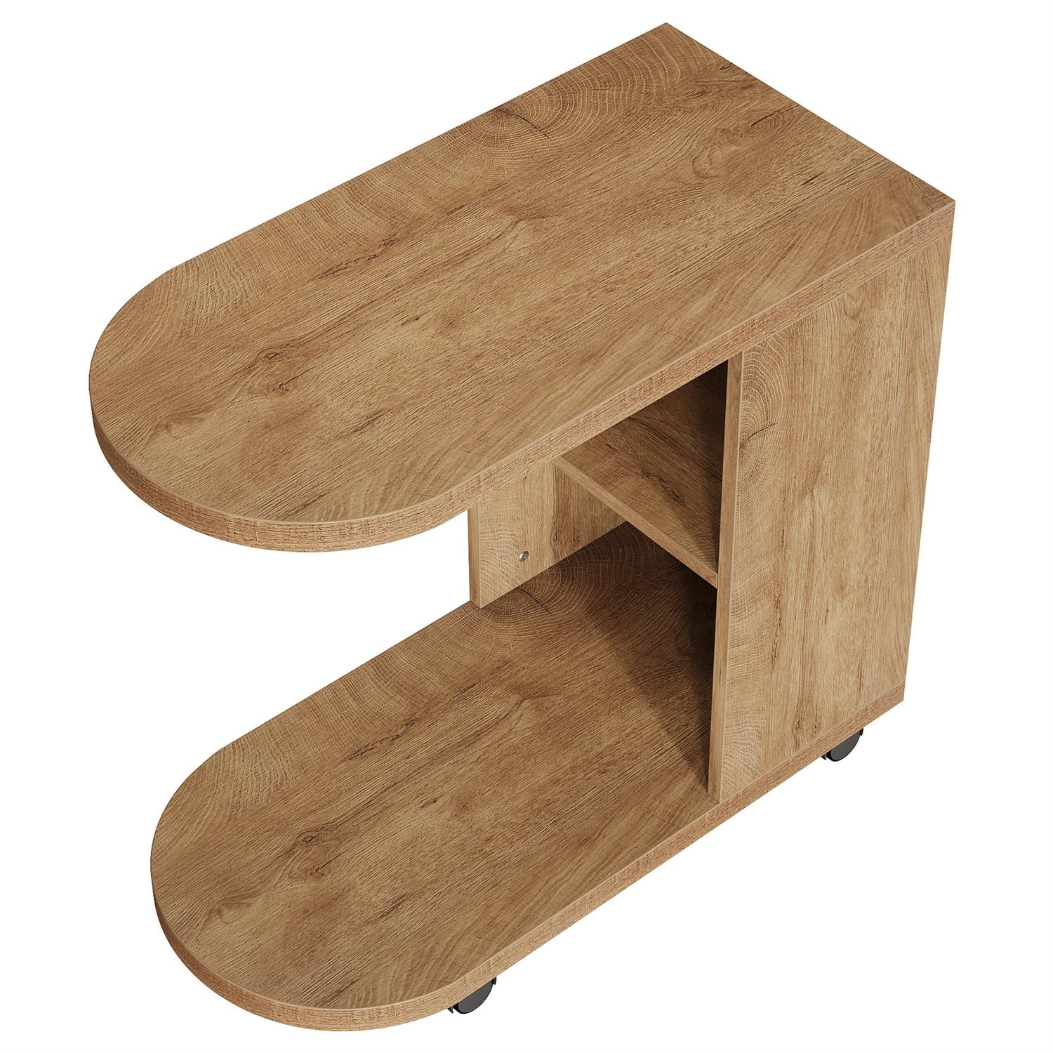 Demi Bonn 27" C-Shaped End Table, Modern Wooden Look, Storage Ottoman, End Table with Hidden Storage for Living Room, Brown