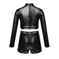 thumbnail image 2 of Alvivi Kids Girls 2 Piece Hip-Hop Dance Outfit Long Sleeve Metallic Crop Top with Shorts Streetdance Gym Dancewear Black 16, 2 of 5