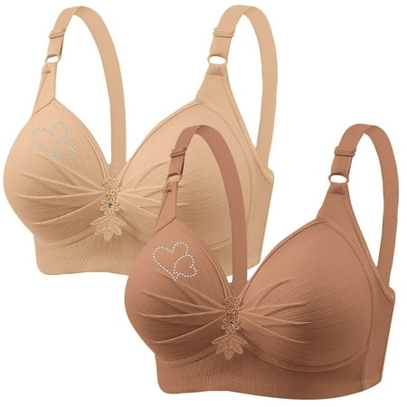 POIUYTR 2 Pack Push Up Bra for Women Plus Size Uplift Sculpting T-Shirt Bra Full Coverage Bra Wireless Bras Padded Plunge