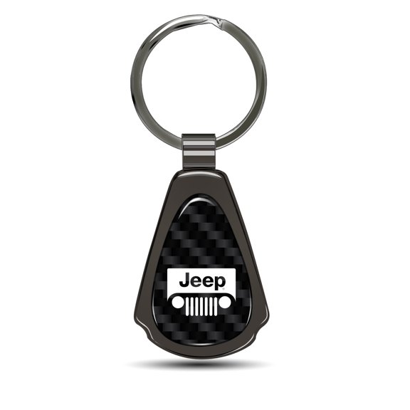 Jeep Grill Real Black Carbon Fiber Gunmetal Black Metal Teardrop Key Chain