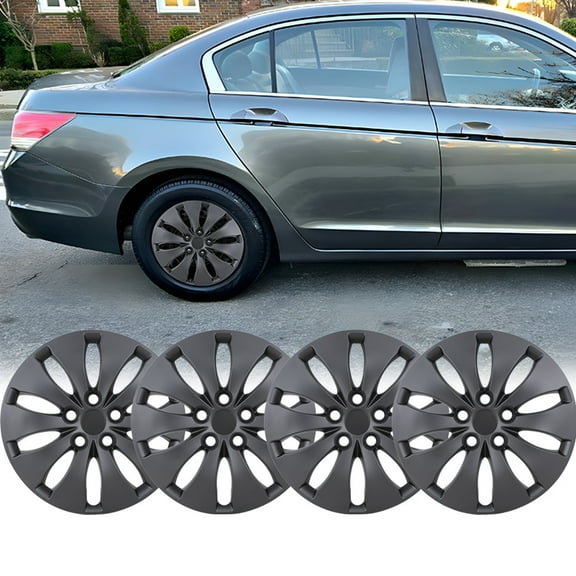 (Set of 4) 16 inch Hubcaps Compatible with Honda Accord Sedan 2008-2012,Wheel Cover Replacement Compatible with Steel Wheels,Bolt-on Car Truck SUV Hub Cap,Black Matte