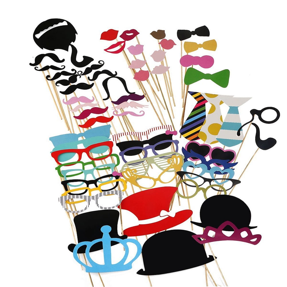 60Pcs/Set Photo Booth Props Party Masks Hat Mustache Lip Wedding Party Decor Birthday Favor Supplies