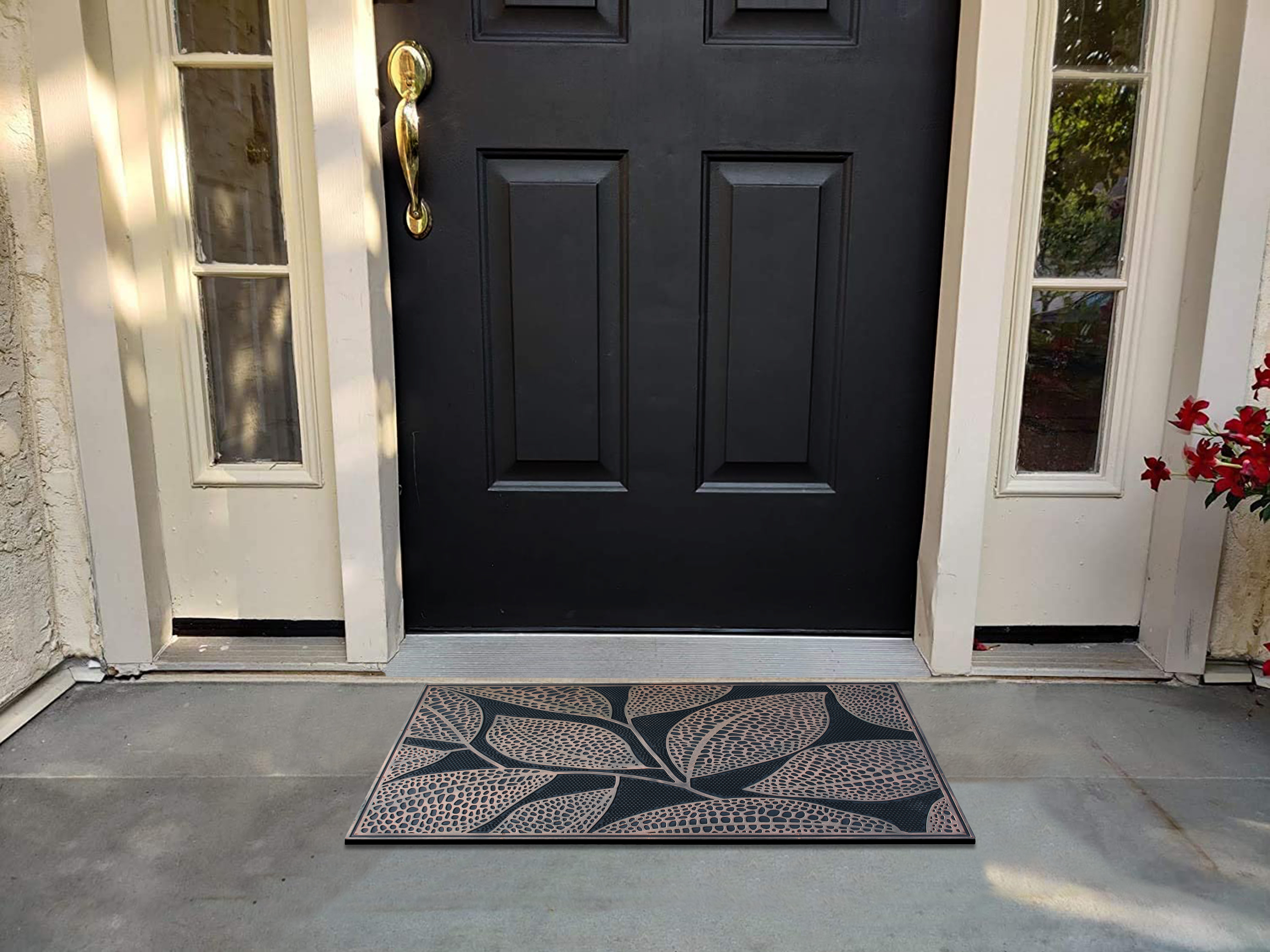 A1HC 18"x30" Rubber Pin Doormat with Copper Finish and Leaf Design for Entryway, Indoor & Outdoor, Non-Slip, Heavy Duty