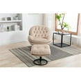 thumbnail image 3 of Swivel Accent Chair with Ottoman, Modern Velvet Lounge Chair with Footrest, Button Tufted Leisure Single Sofa Chair with 360 Degree Metal Base for Reading/Living Room/Bedroom, Beige, 3 of 7