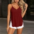 thumbnail image 2 of Women's Side Slit Textured Camisole Summer Petite V-Neck Sleeveless Tank Top Airy Adjustable Strap Beach Travel Tops Wine, 2 of 7
