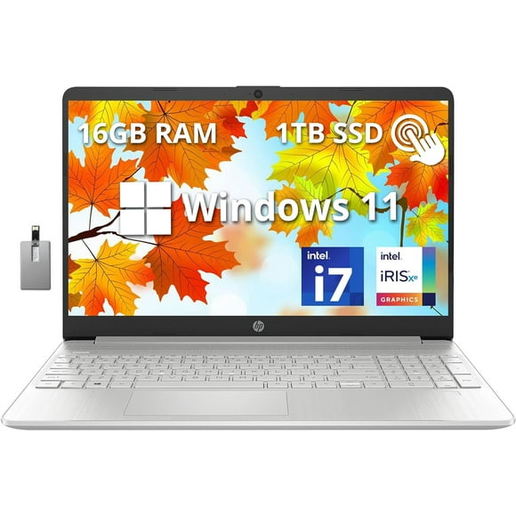 HP Portable à Écran Tactile FHD de 15,6 Pouces, Processeur Intel Core i7 1255U, 16 Go de RAM, SSD PCIe de 1 To, Graphiques Intel Iris Xe, Pavé Numérique, Wi‐Fi 5, Caméra HD, Windows 11, Argent, Carte USB Hotface de 32 Go