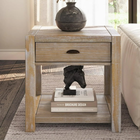 Grain Wood Furniture Montauk End Table, Solid Wood with a Driftwood Finish