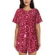 thumbnail image 1 of Fotbe Pink Glitter Conjunto de Pijama Estampado para Mujer, 2 Piezas, Ropa de Dormir con Camiseta de Manga Corta y Shorts Suaves-Small, 1 of 6