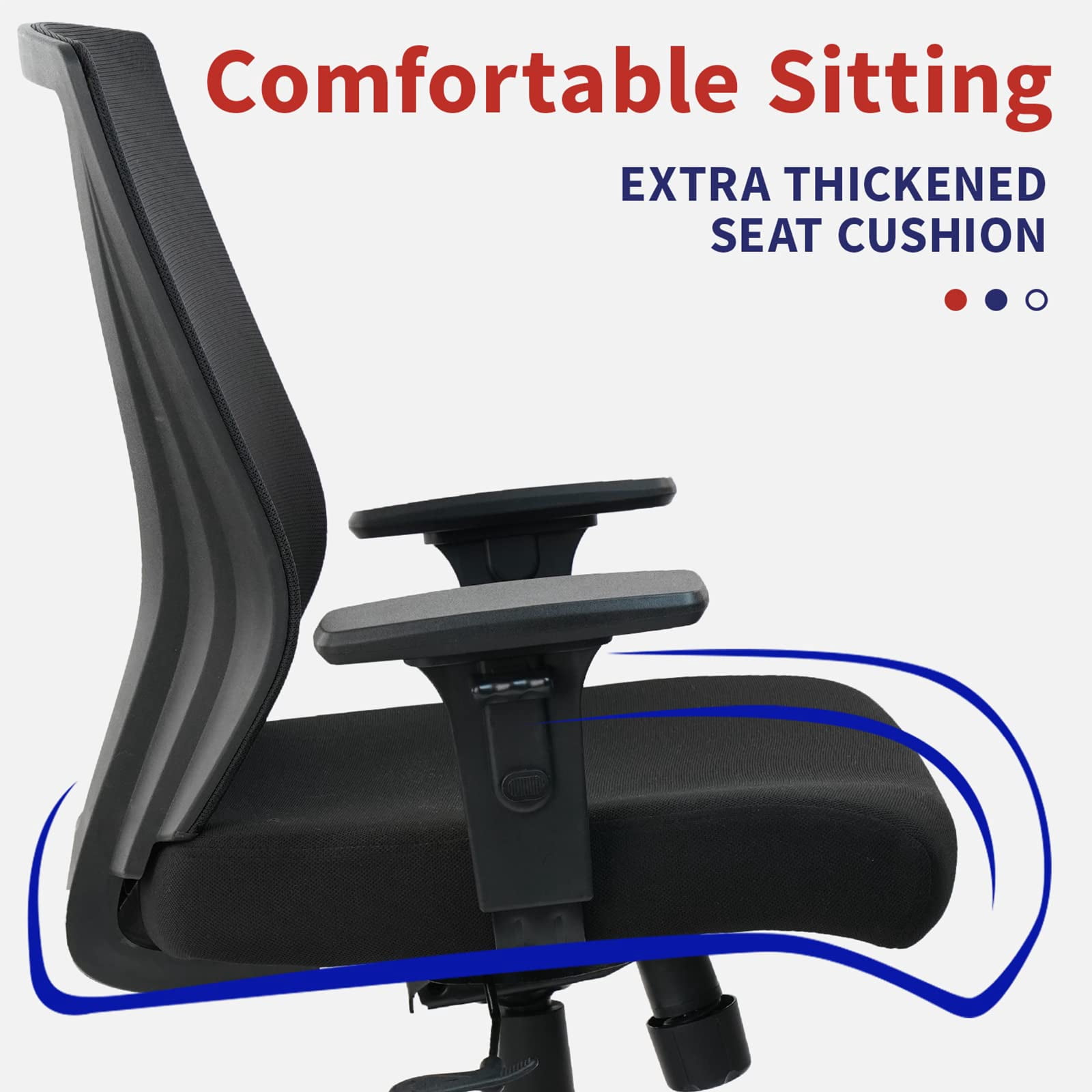 CLATINA Ergonomic Executive Mesh Chair with Adjustable Armrests Thickened seat Cushion, 400 lb Capacity Office Desk Chair for Home Office