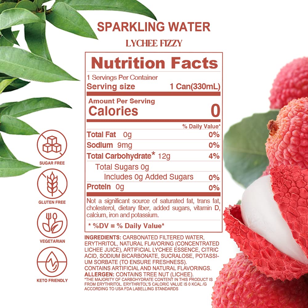 Genki Forest Lychee Fizzy Sparkling Water, 11.15 fl oz, Gluten-Free, Dairy-Free