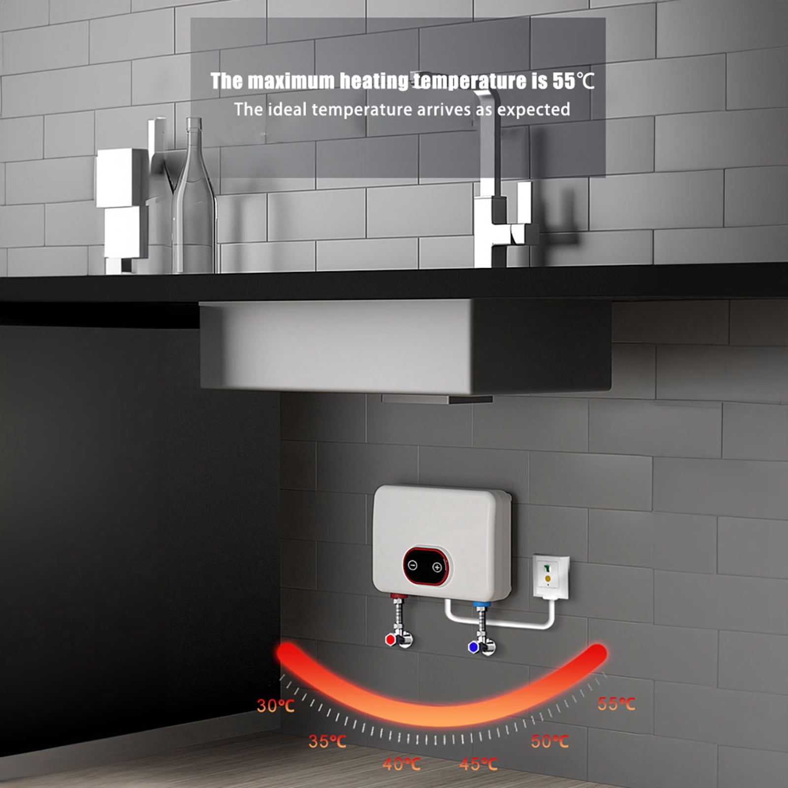 Riousery Instant Electric Tankless Water Heater 5.5kW IPX4 Water Resistant LED Display Thermostatic Control System