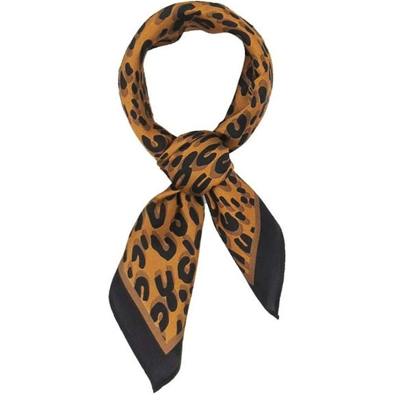 NAMZI Women's 100% Pure Mulberry Silk Small Square Scarf - Neckerchief Women - Silk Headscarf - 21" x 21" (leopard print yellow)