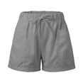 thumbnail image 6 of PIMSSY Women Casual Shorts Solid Color Straight Leg Lace Up Drawstring Pockets Classic High Waist Sports Loose Vacation Fashion Bottoms, 6 of 7