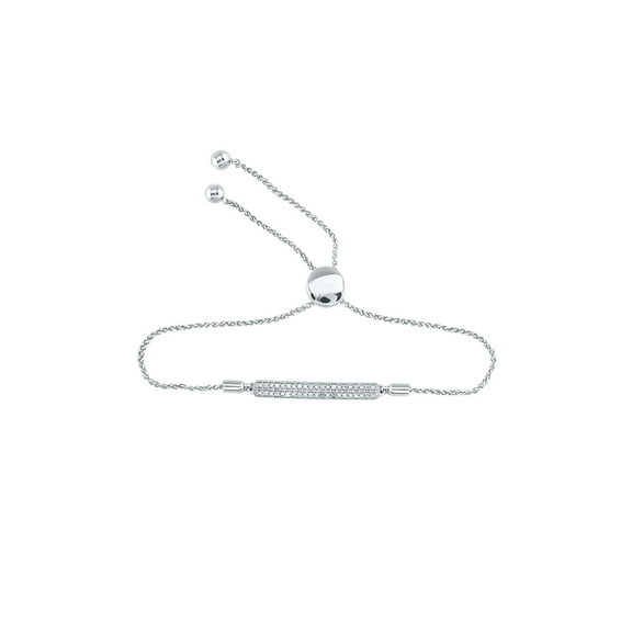 Diamond Queen Sterling Silver Womens Round Diamond-accented Bar Bolo Adjustable Bracelet 1/10 Cttw