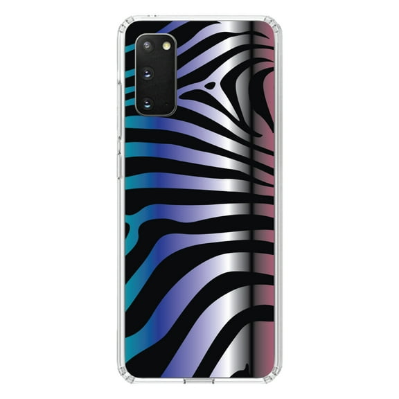 DistinctInk Clear Shockproof Hybrid Case for Galaxy S20 ULTRA / 5G (6.9" Screen) - TPU Bumper, Acrylic Back, Tempered Glass Screen Protector - Black Pink Teal Blue Zebra