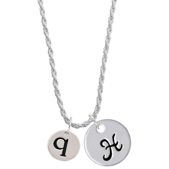 Delight Jewelry Silvertone Disc 1/2'' Initial - q - Silvertone Script Initial Disc - H - Charm Necklace, 20"+3"