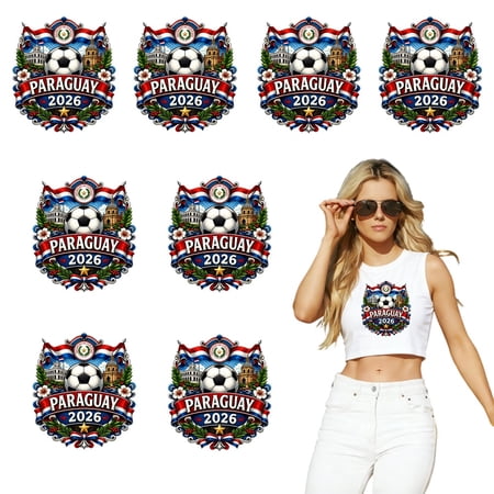 8 large-sized iron-on transfer sheets , DTF Transfer Ready to Press for T-Shirts, Paraguay 2026 Football Emblem Design, Waterproof Heat Transfer Vinyl for Apparel(28CM-11.02in)