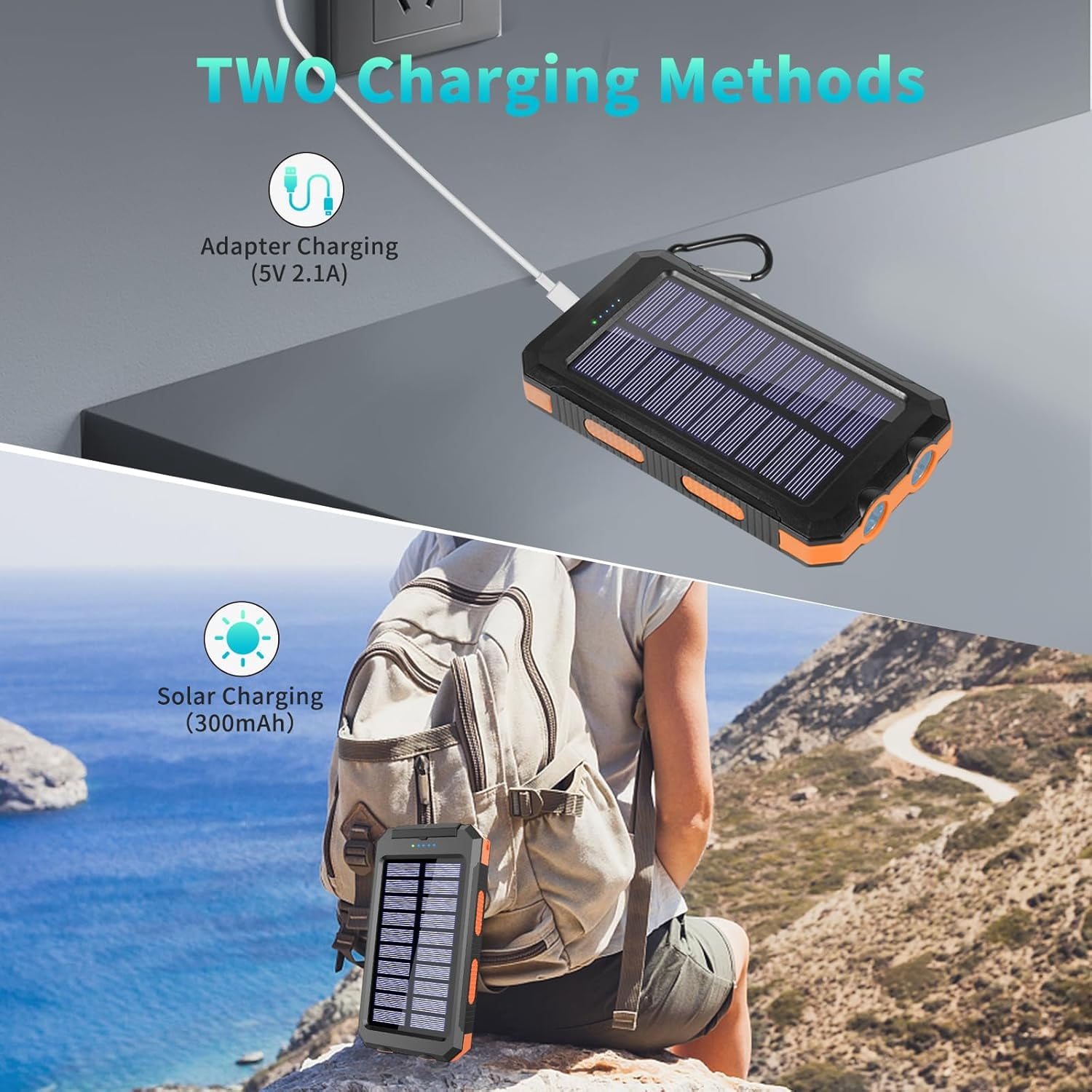 Solar Charger Power Bank, 39800mAh Portable Charger Fast Charger USB C Port Built-in Led Flashlight and Compass for All Cell Phone and Electronic Devices