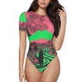 thumbnail image 2 of Uemuo Neon Desert Moon Pattern Women's One Piece Short Sleeve Swimsuit Rash Guard Surfing Modest Quick-drying Swimsuit Beach Essentials-, 2 of 9