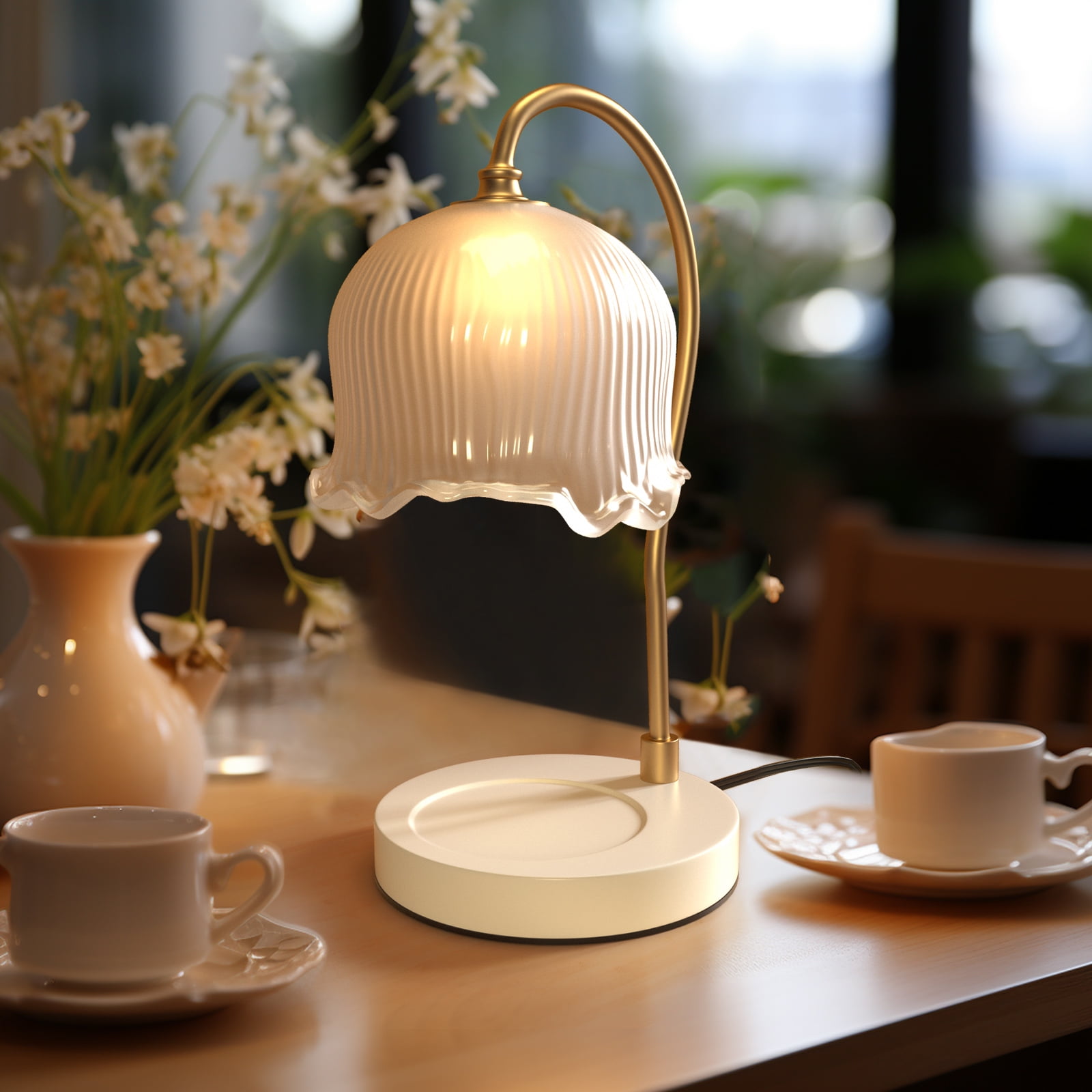 TOPTENG Candle Warmer Lamp, Dimmable Lantern with Timer, Wax Melt for Scented Candles, Compatible with Small & Large Jar, with 2 Light Bulbs Flower