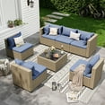 thumbnail image 6 of POTEBAN 7 Pieces Outdoor Patio Furniture Set, Grey Rattan Wicker Outdoor Conversation Sectional Sofa Set with Cushions for Backyard, Haze Blue, 6 of 9