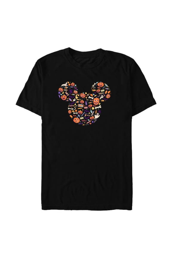Mickey Mouse Icon Candy and Pumpkins Halloween - Short Sleeve Blended T-Shirt for Adults - Customized-Black