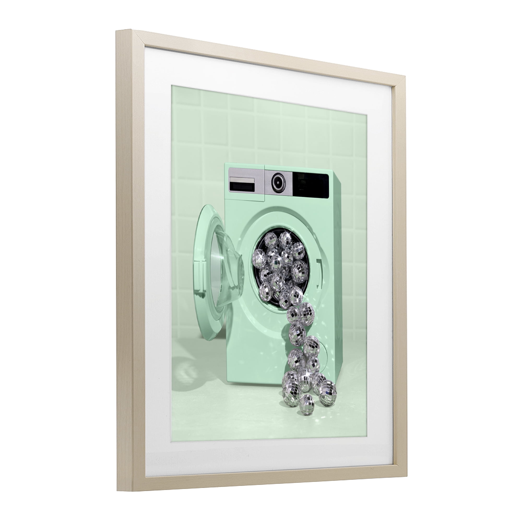 Stupell Industries Disco Laundry Machine over Green Birch Framed Print Under Glass, design by LISH Creative