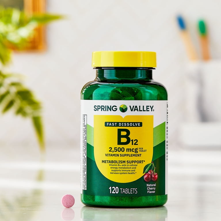 Spring Valley Vitamin B12 Supplement, 2500 mcg, Cherry, 120 Count