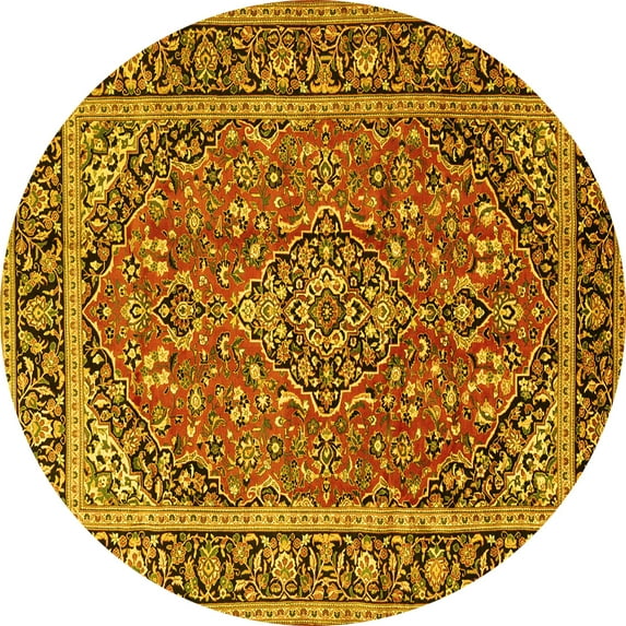 Ahgly Company Machine Washable Indoor Round Persian Yellow Traditional Area Rugs, 6' Round