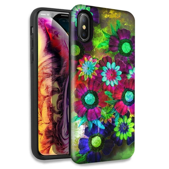 Mundaze Colorful Daisies Double Layer Hybrid Case Cover For Apple iPhone X XS