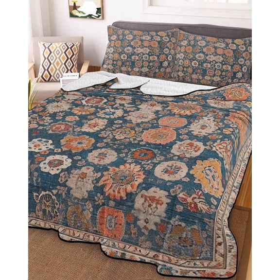 Blue Twin XL Size Down Alternative Comforter, Lightweight Comforter Quilt Bedding Set with Pillow Shams Ethnic Modern Geometric Abstract Art All Seasons Bed Comforter Duvet Insert 68"x98"
