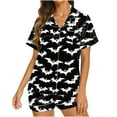 thumbnail image 2 of Feancey Womens Halloween Pajama Short Set Holiday Novelty Printed Loungewear 2 Piece Outfits Soft Casual Button Down Sleepwear with Shorts Sets Multicolor M, 2 of 6
