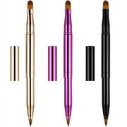 TOODOO Dual End Lip Brush Concealer Brushes 3 Pieces Retractable Lipstick Eyeshadow Foundation Makeup Brush Tool Applicators Set(Gold, Black, Purple)