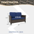 thumbnail image 4 of EAGLE PEAK Ocean Vista Patio Variated Brown All-weather PE Wicker Loveseat Sofa with Extended Armrest, Blue Cushions, 4 of 9