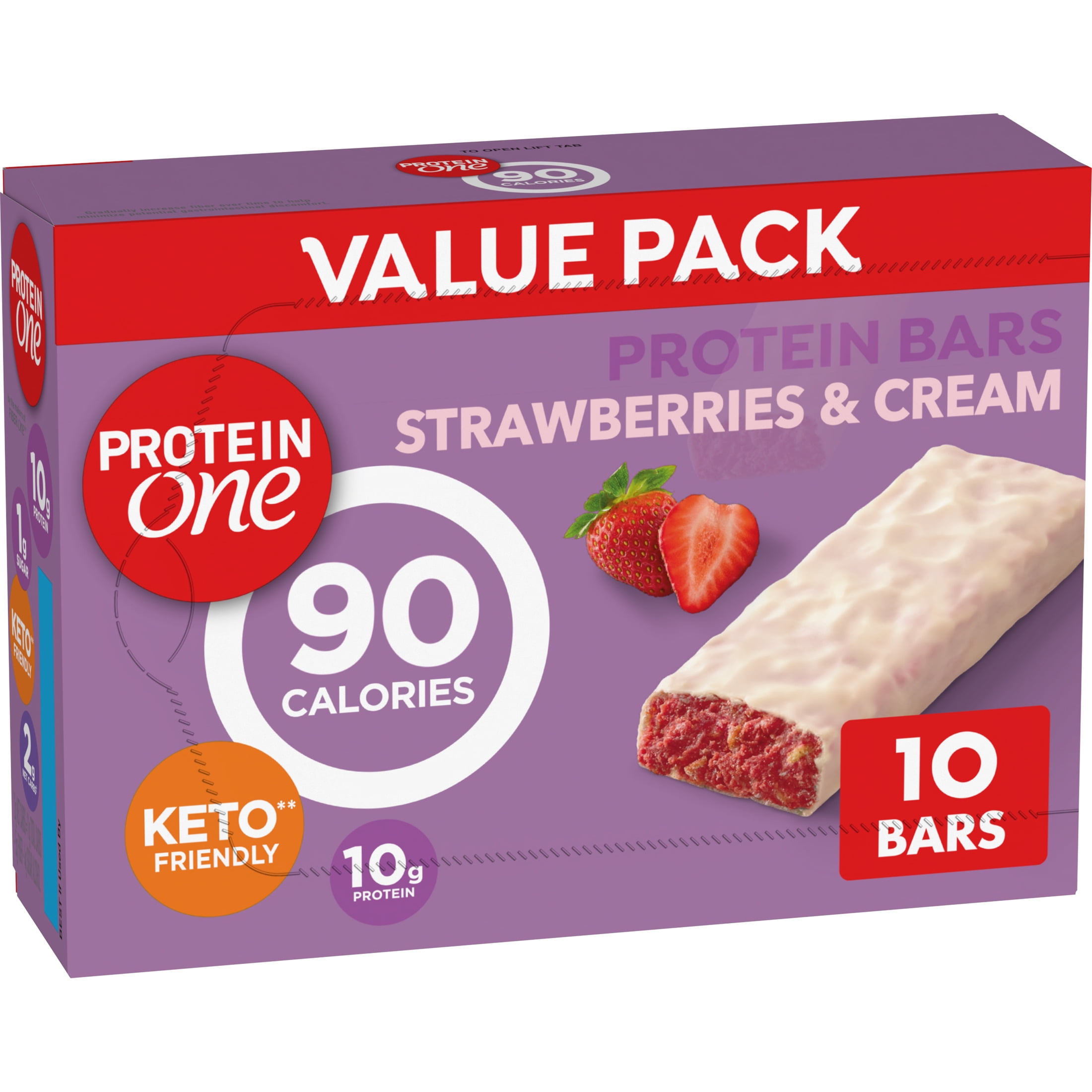 (2 pack) Protein One 90 Calorie Protein Bars, Strawberries and Cream, Value Pack, 10 Ct, 9.6 oz