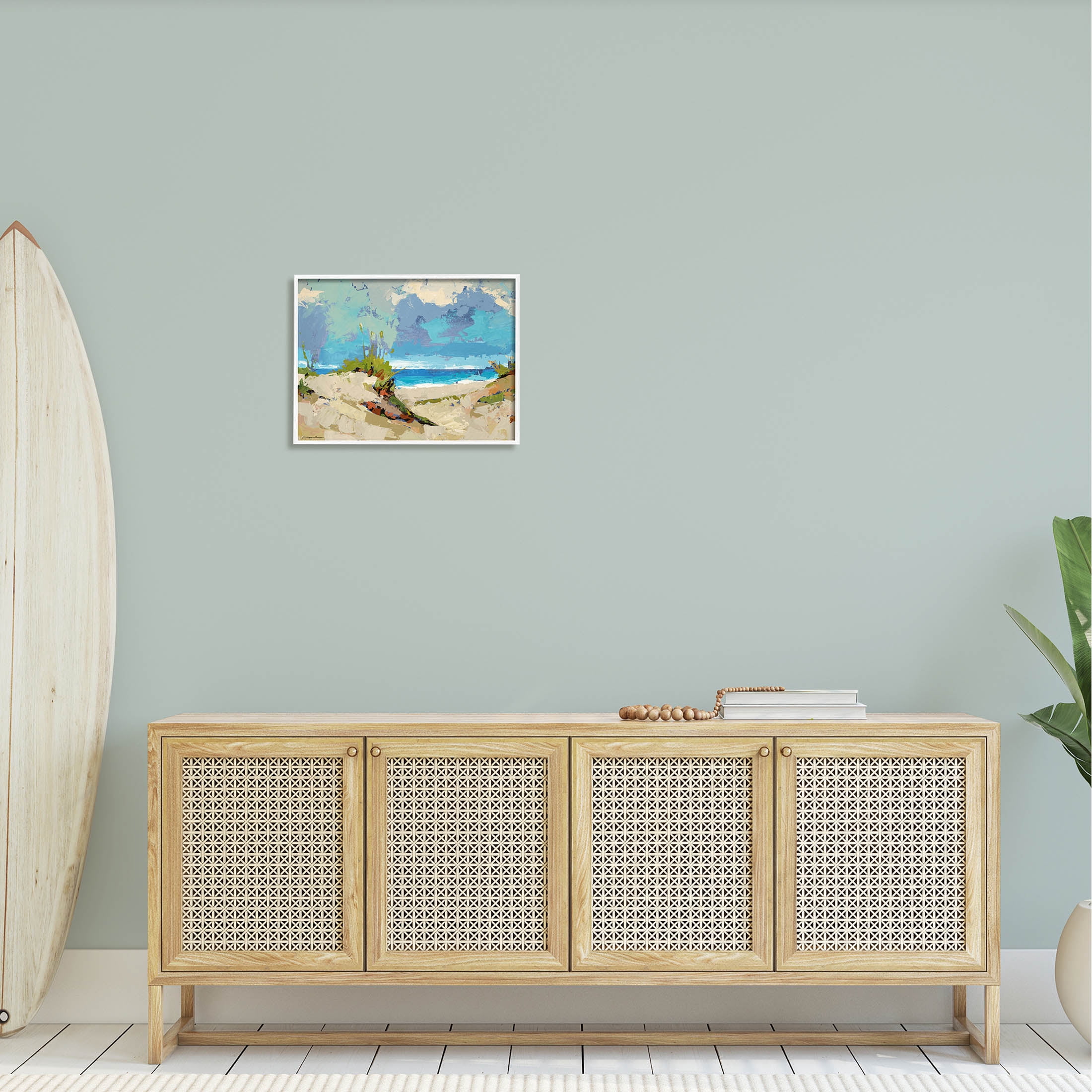 Modern Seaside Beach Scene Landscape Painting White Framed Art Print Wall Art