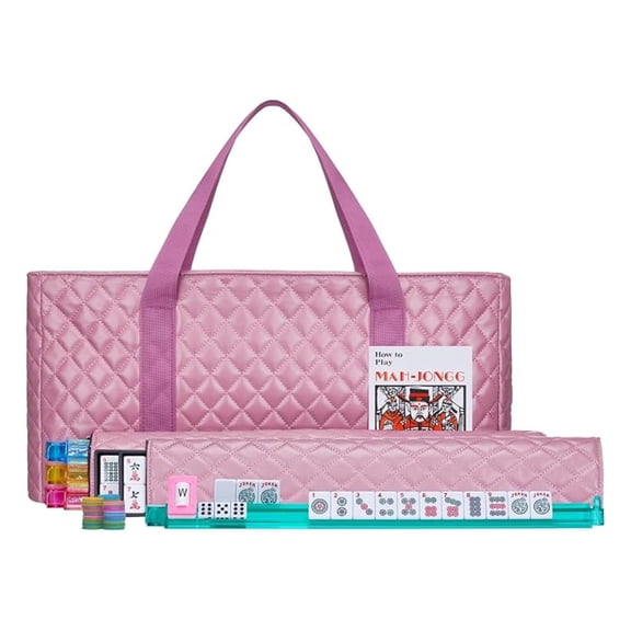 American Mahjong Set,Mahjong Tiles Set, Pink PU Carrying Bag,166 Premium Tiles,4 All-in-One Rack/Pushers,Western Mahjong with English Manual(Ma Jong,Mah-Jongg, Majiang)