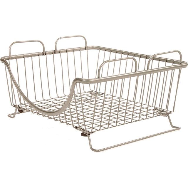 Spectrum Diversified Ashley Stackable Tray, Wire Basket with Raised Feet and Looped Handles, Modular Stacking Bin System for Kitchen Countertop & Desk Organization, Satin Nickel