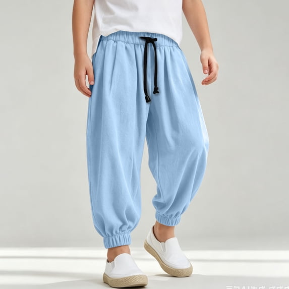 CONZONE Toddler Boys Workout Pants Elastic Waist Baggy Joggers for Child Drawstring Wide Leg Fall Casual Trousers with Pockets Size 2-3 Years