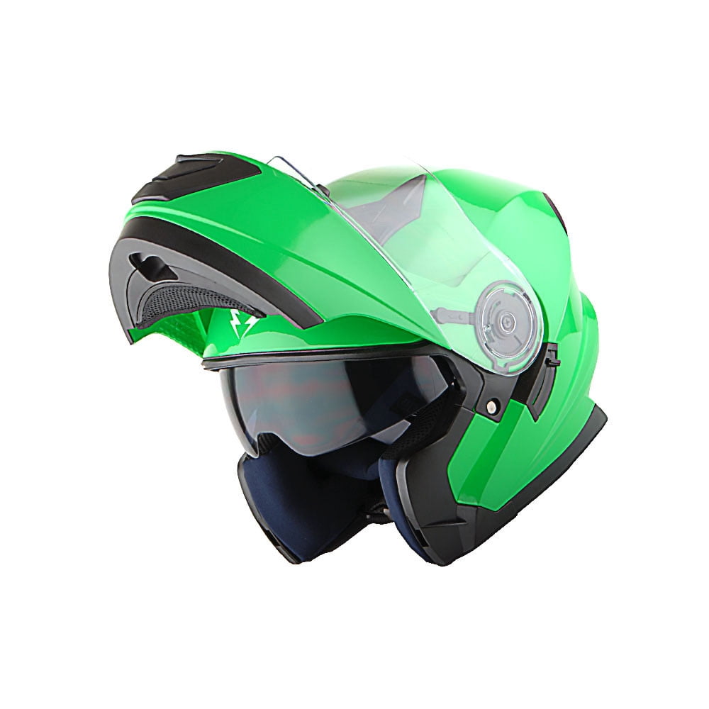1Storm New Motorcycle Bike Modular Full Face Helmet NOLED901 Dual Visor Sun Shield: Glossy Green