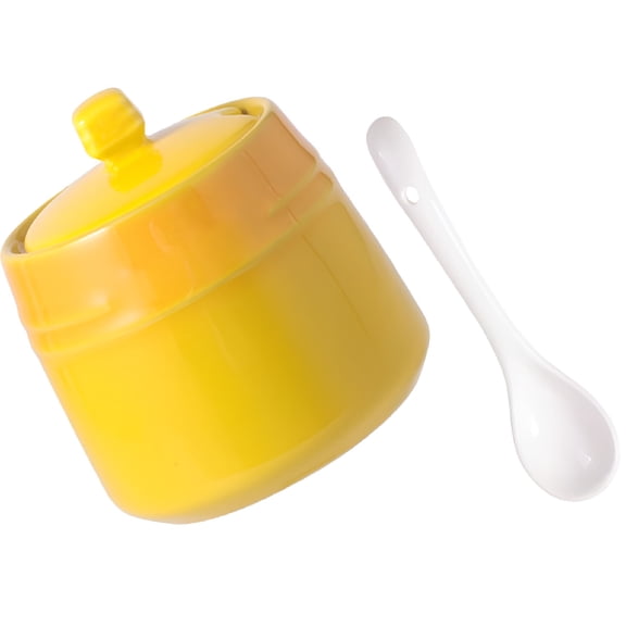 ACDANC Porcelain Sugar Bowl with Lid and Spoon Yellow