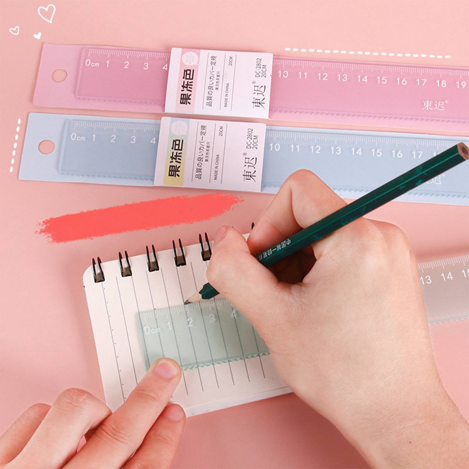 PPKVUFD 1Pc Plastic Ruler Straight Ruler Plastic Measuring Tool 20cm, Creative Jelly Colored Transparent Ruler (02-Pink)